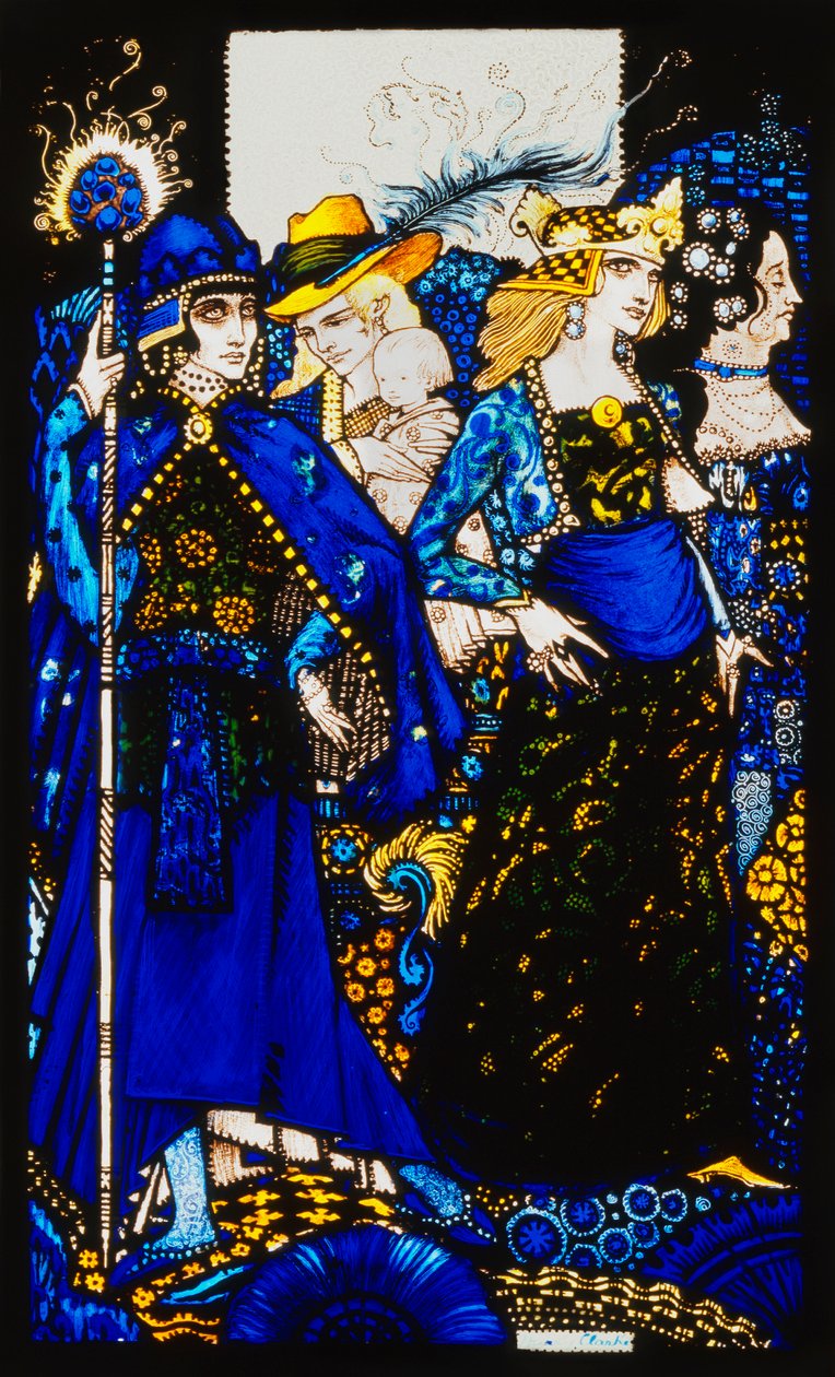 Les Reines de Saba, Meath et Connaught. "Reines", neuf panneaux de verre acides, teintés et peints, illustrant le poème de J.M. Synge, 1917 - Harry Clarke