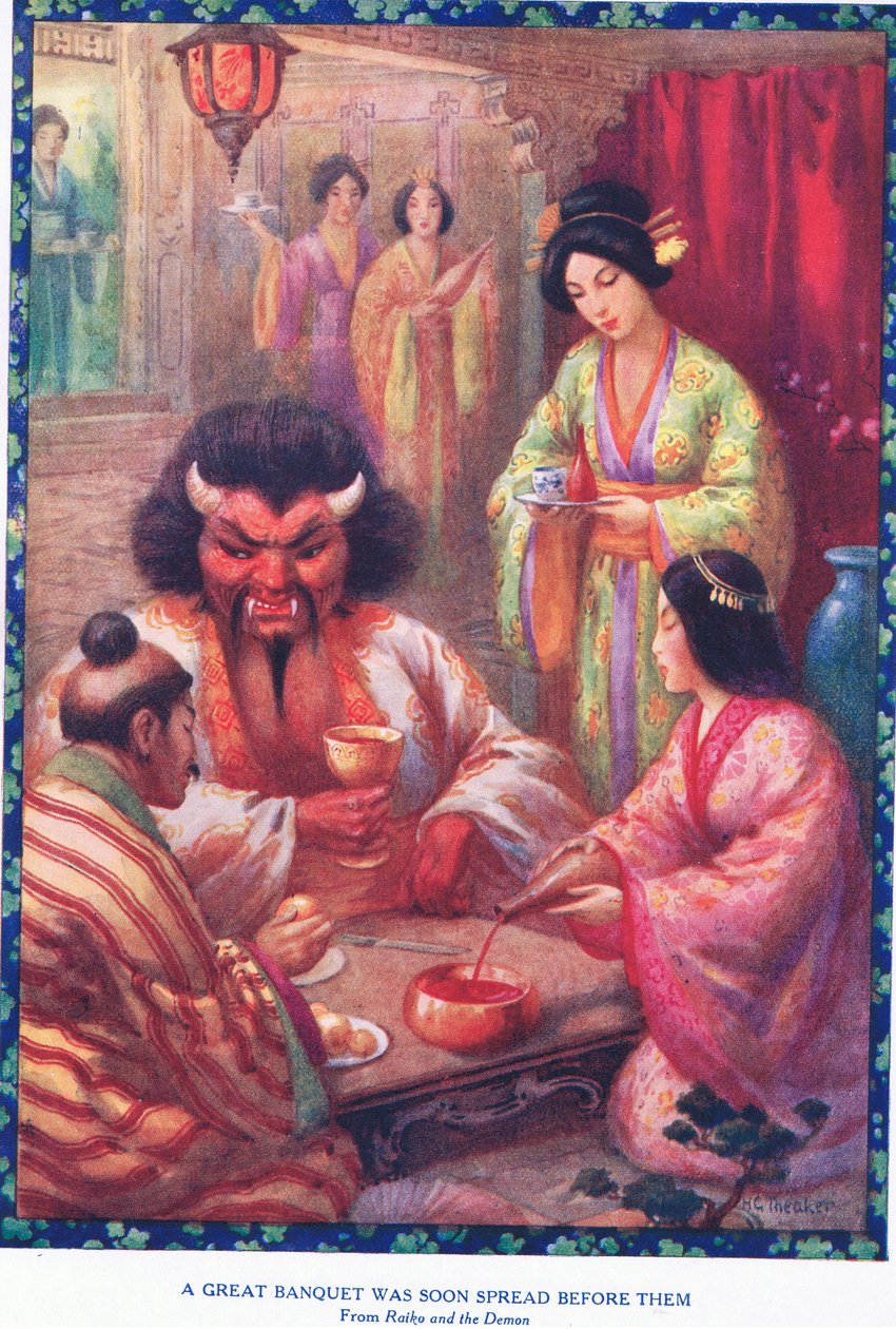 Un grand banquet leur est bientôt offert (extrait de Raiko et le démon) (litho) - Harry George Theaker
