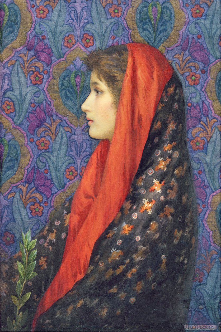 Dame avec un châle (aquarelle sur papier) - Harry George Theaker