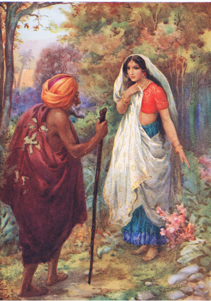 "Que je me repose un peu dans cet endroit agréable. Extrait des Aventures de Rama et Sita, illustration tirée de "Childrens Stories from Indian Legends", vers 1930 (lithographie couleur) - Harry George Theaker