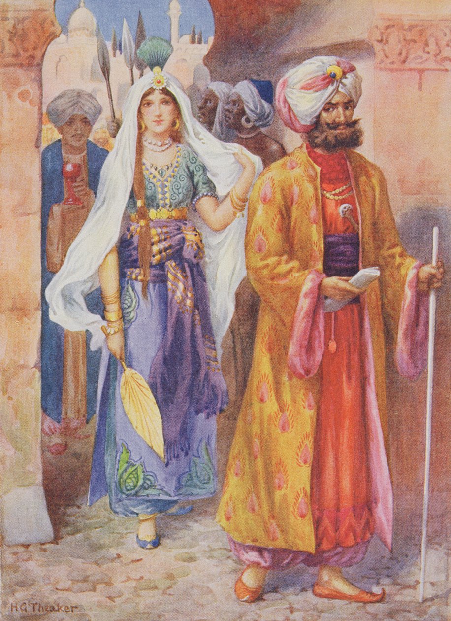 Sinbad apporte des cadeaux au calife, illustration tirée de "Children