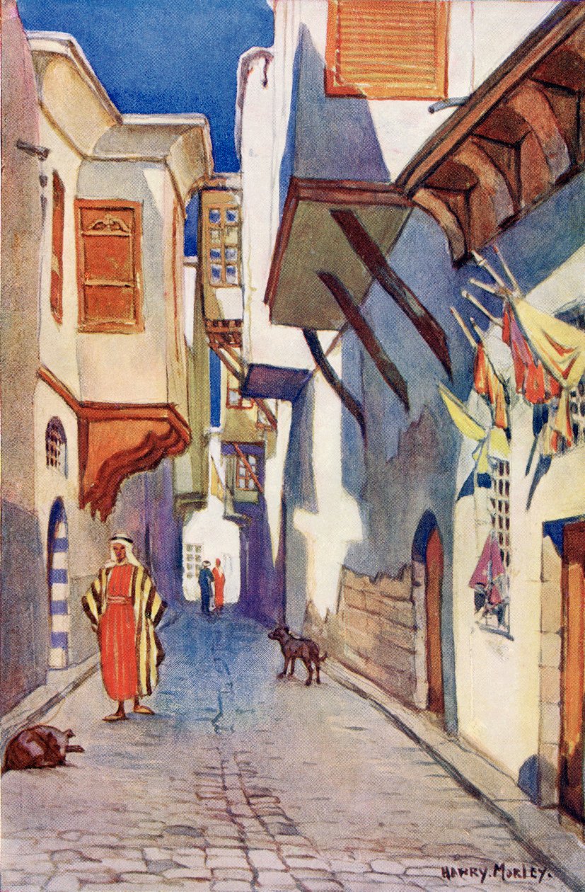 Une rue de Damas, Syrie, vers 1910, tiré de A Book of Modern Palestine par Richard Penlake pub. vers 1910 - Harry Morley