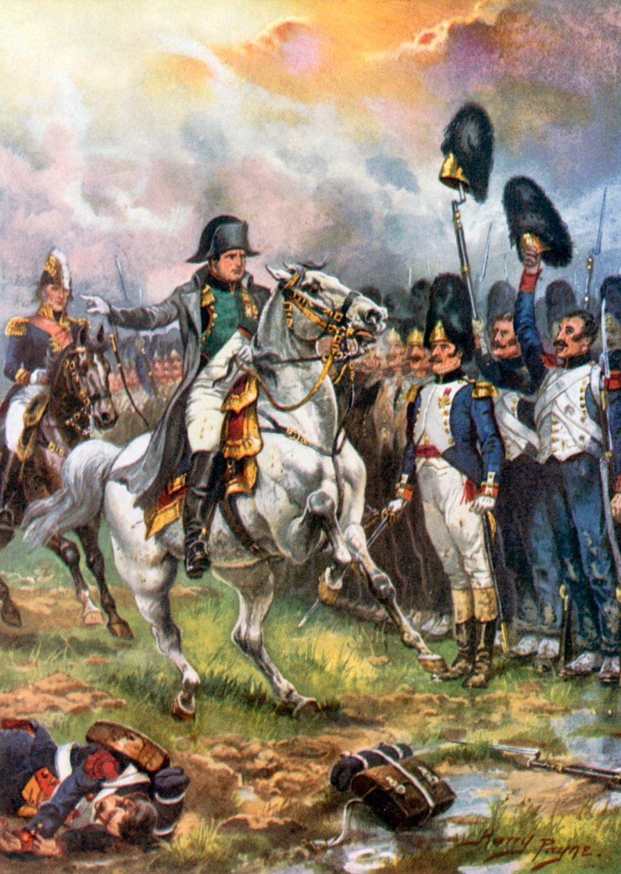 Napoléon et la garde impériale. Bataille de Waterloo (lithographie couleur) - Harry Payne