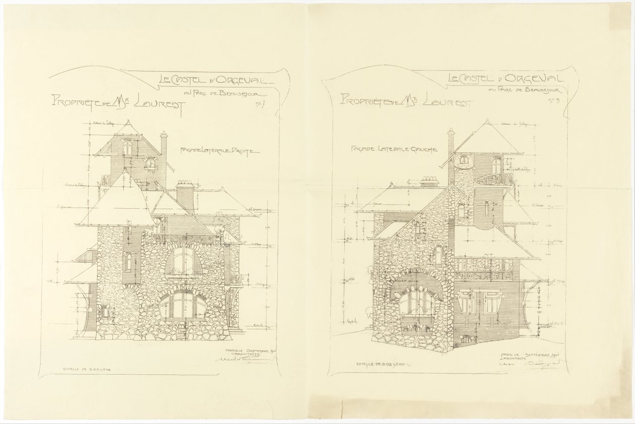 Élévations, Façades latérales droite et gauche, Château d