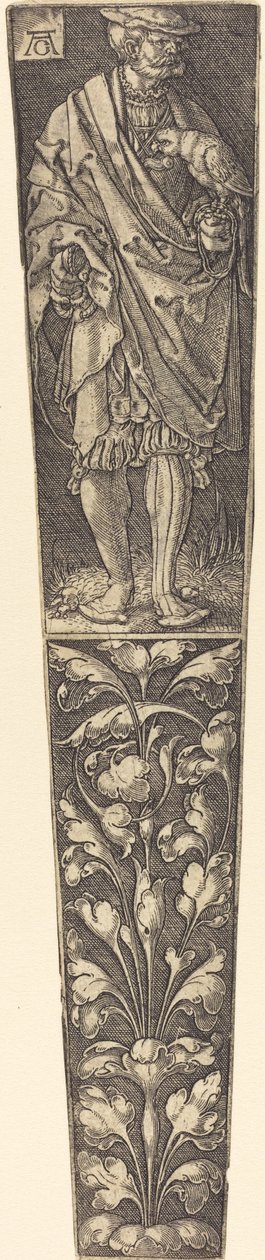 Gaine de poignard avec gentilhomme tenant un perroquet - Heinrich Aldegrever