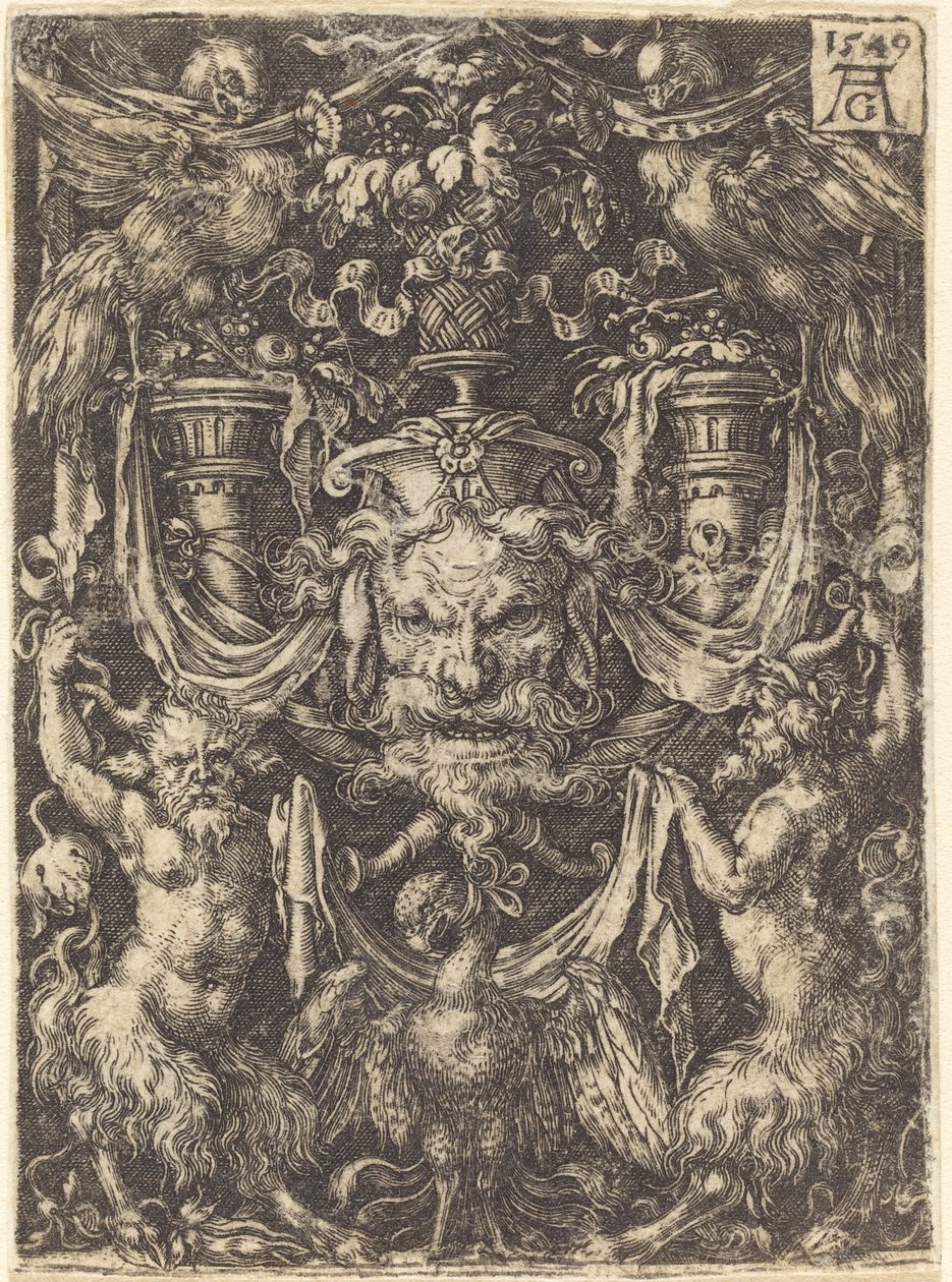 Ornement avec masque, aigle entre satyres en dessous, 1549 - Heinrich Aldegrever