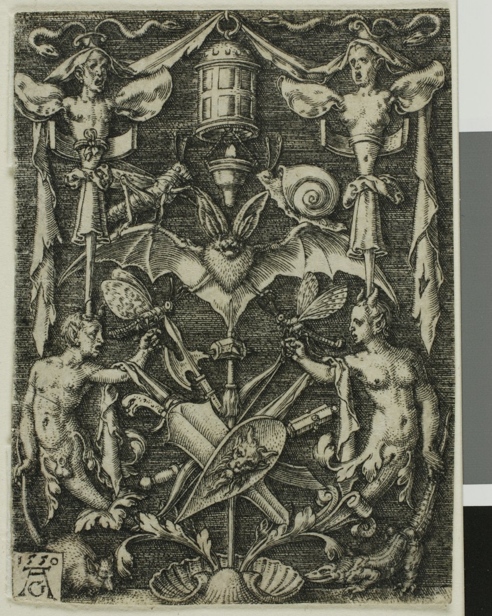 Design ornemental avec une chauve-souris au centre - Heinrich Aldegrever