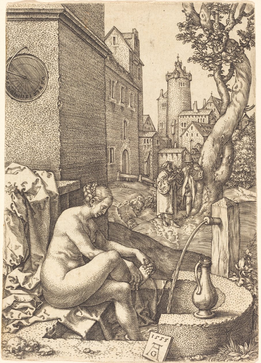 Suzanne surprise par les deux vieillards, 1555 - Heinrich Aldegrever
