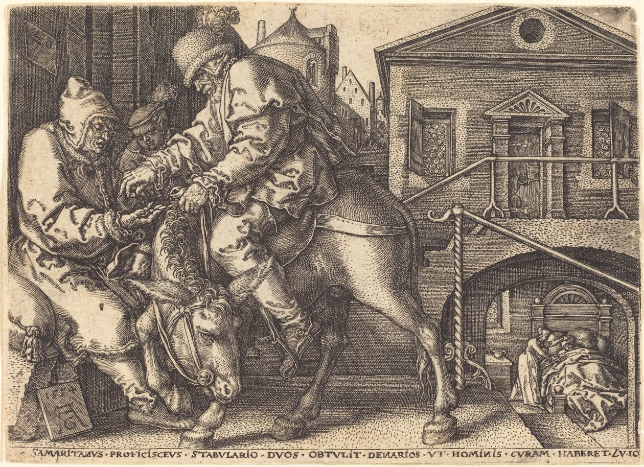 Le Bon Samaritain payant pour le logement du voyageur, 1554 - Heinrich Aldegrever