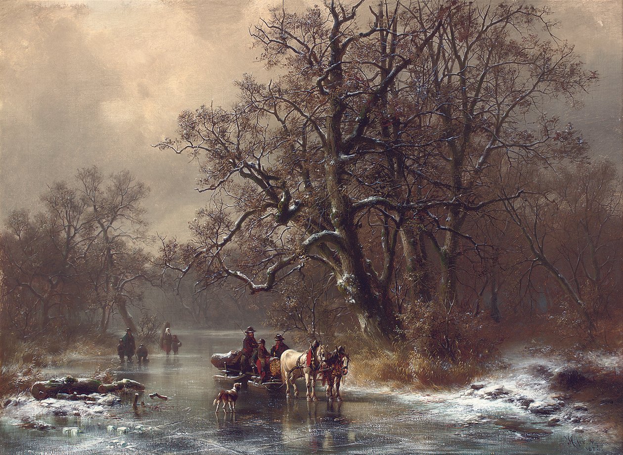 Bûcherons sur une voie navigable gelée, 1873 - Heinrich Hofer