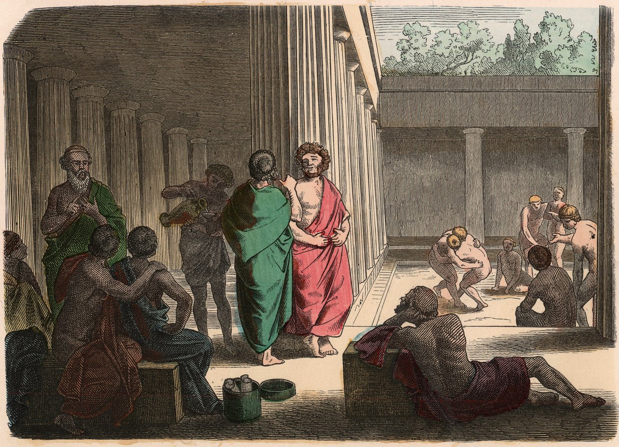 Grèce antique : Dans le gymnase. Platoniciens, épicuriens, cyniques et lutteurs - Heinrich Leutemann
