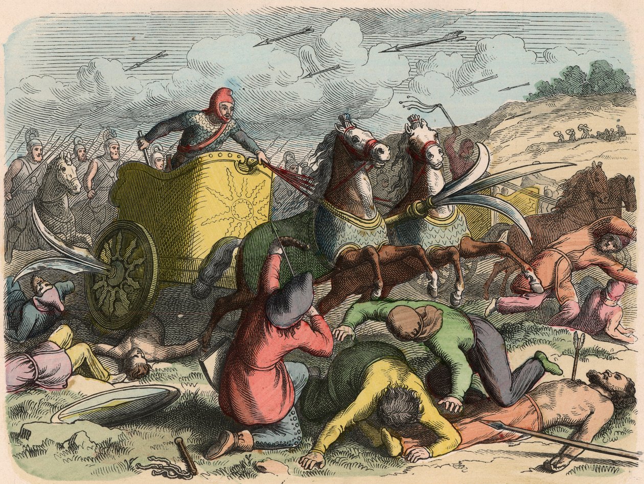Orient ancien, char de guerre perse pendant une bataille - Heinrich Leutemann
