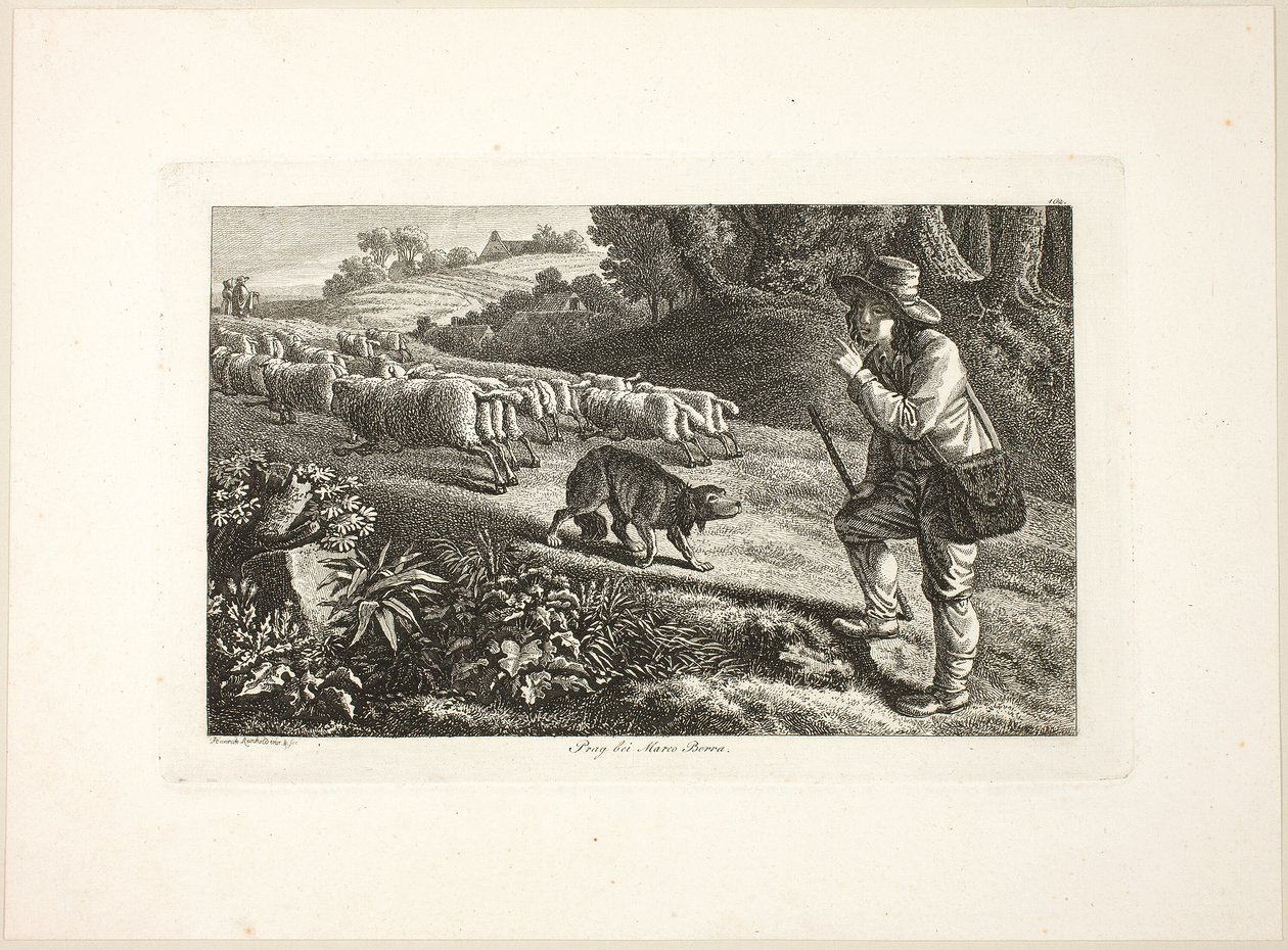 Jeune Berger Arcadien et son Troupeau de Moutons - Heinrich Reinhold