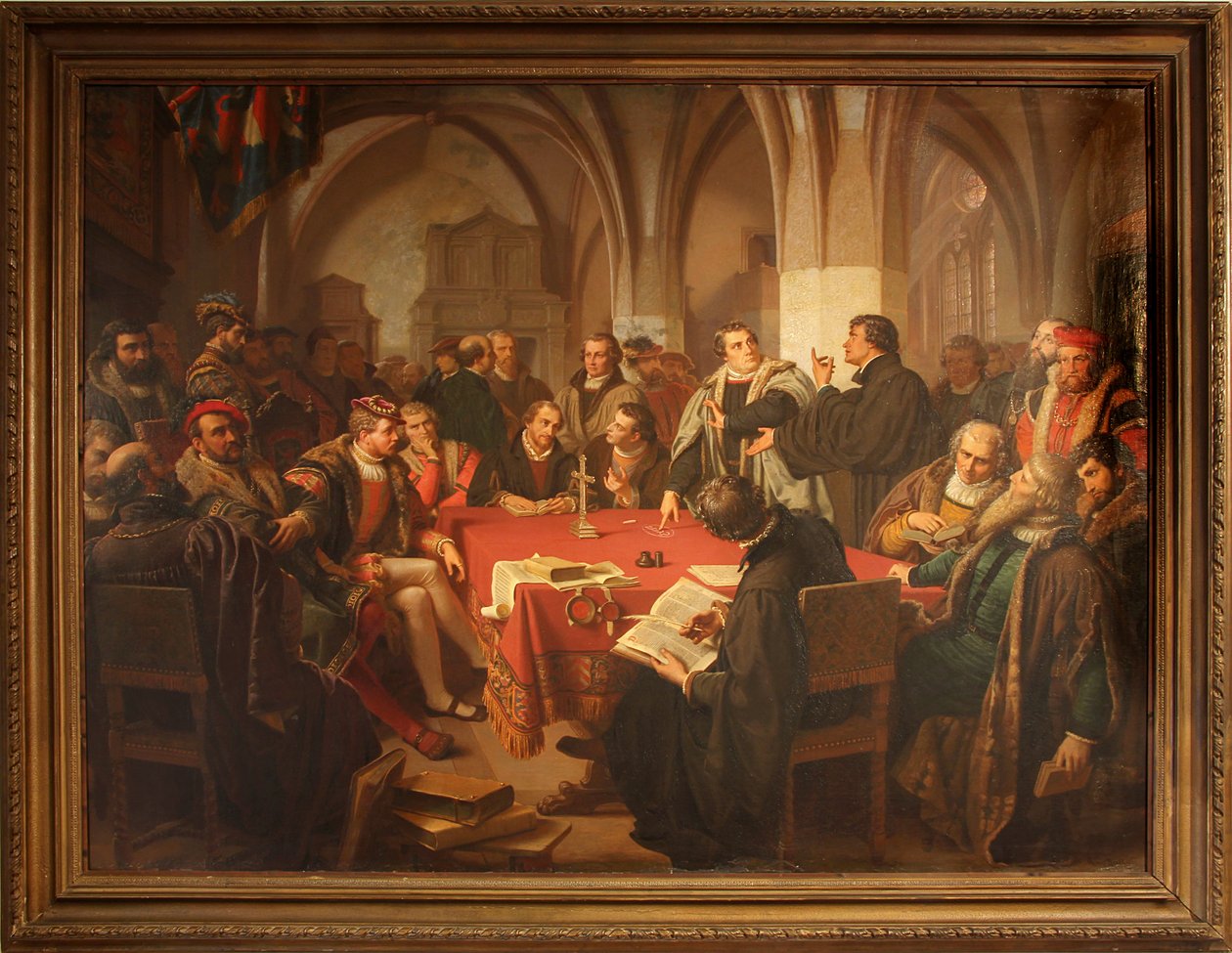 August Noack Discussion sur la religion au château de Marburg en 1869 avec cadre - Heinrich Stürzl