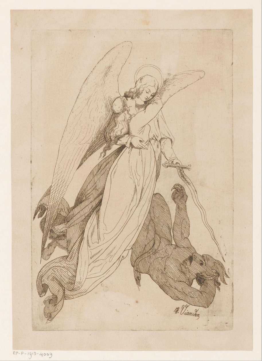 Ange soulevant une sainte femme et battant un démon - Heinrich Vianden