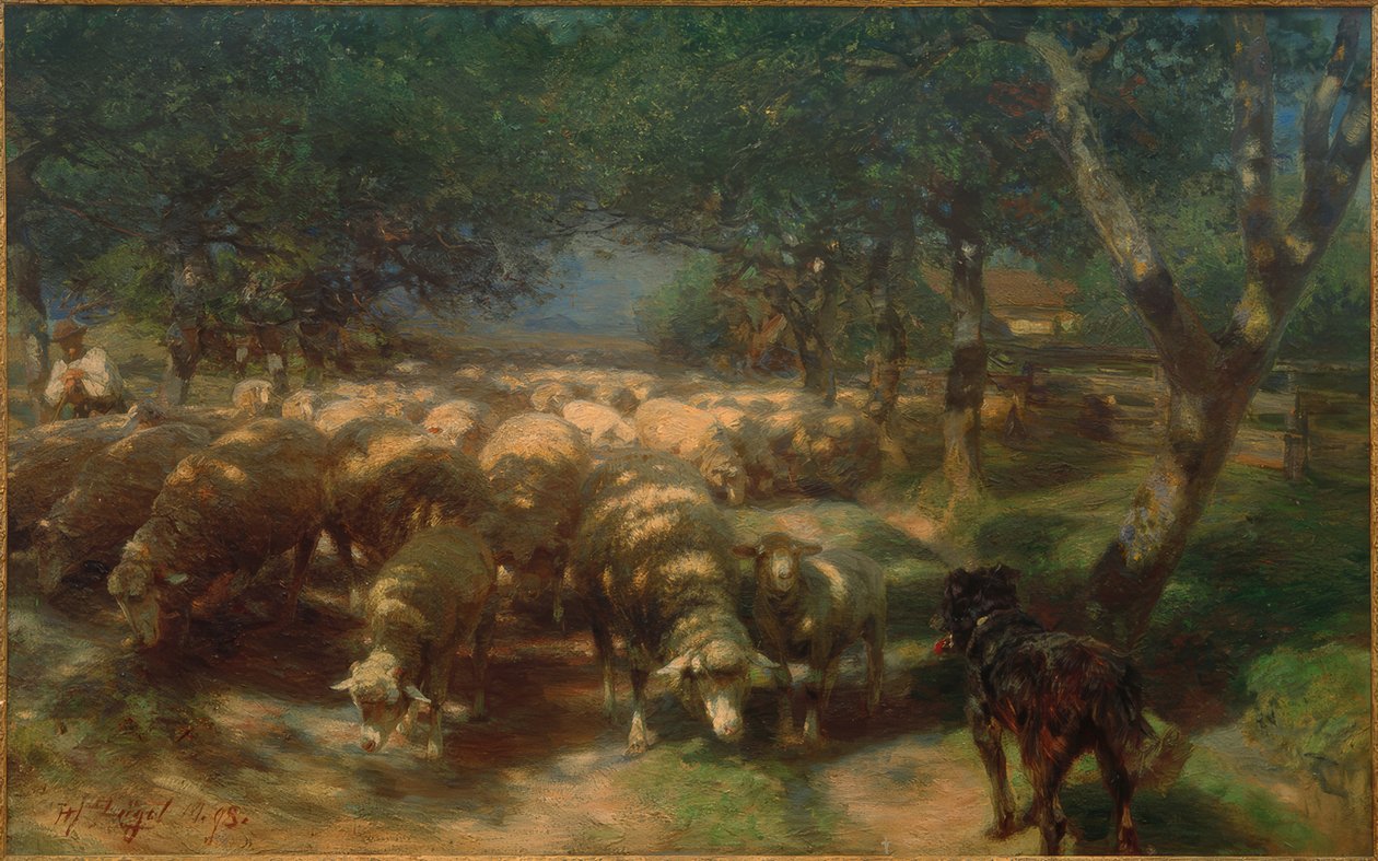 Troupeau de moutons avec chien - Heinrich von Zügel