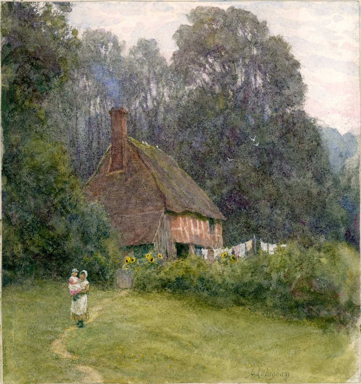 Cottage avec des personnages - Helen Allingham
