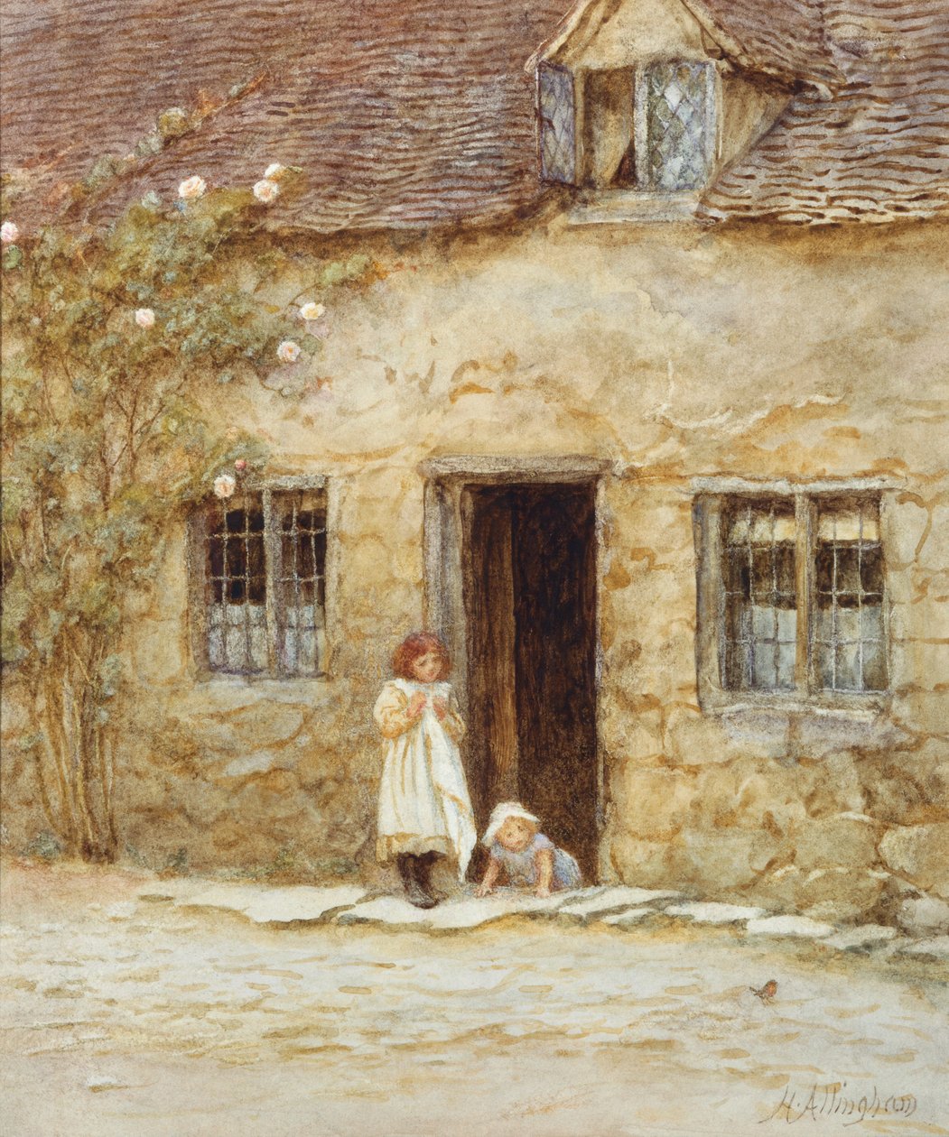 À la porte du cottage - Helen Allingham