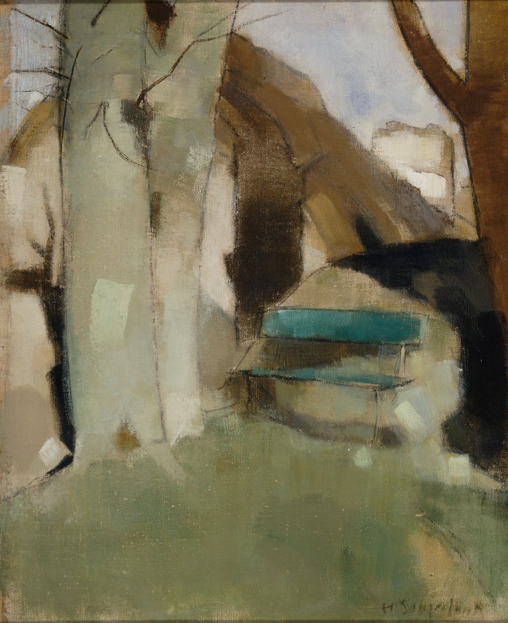 Ombre sur le mur II (Banc vert) - Helene Schjerfbeck
