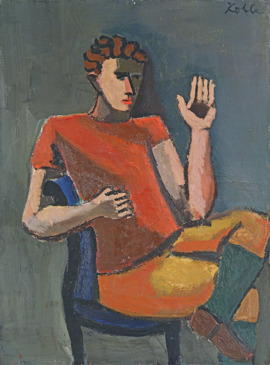 Homme assis avec une main levée - Helmut Kolle