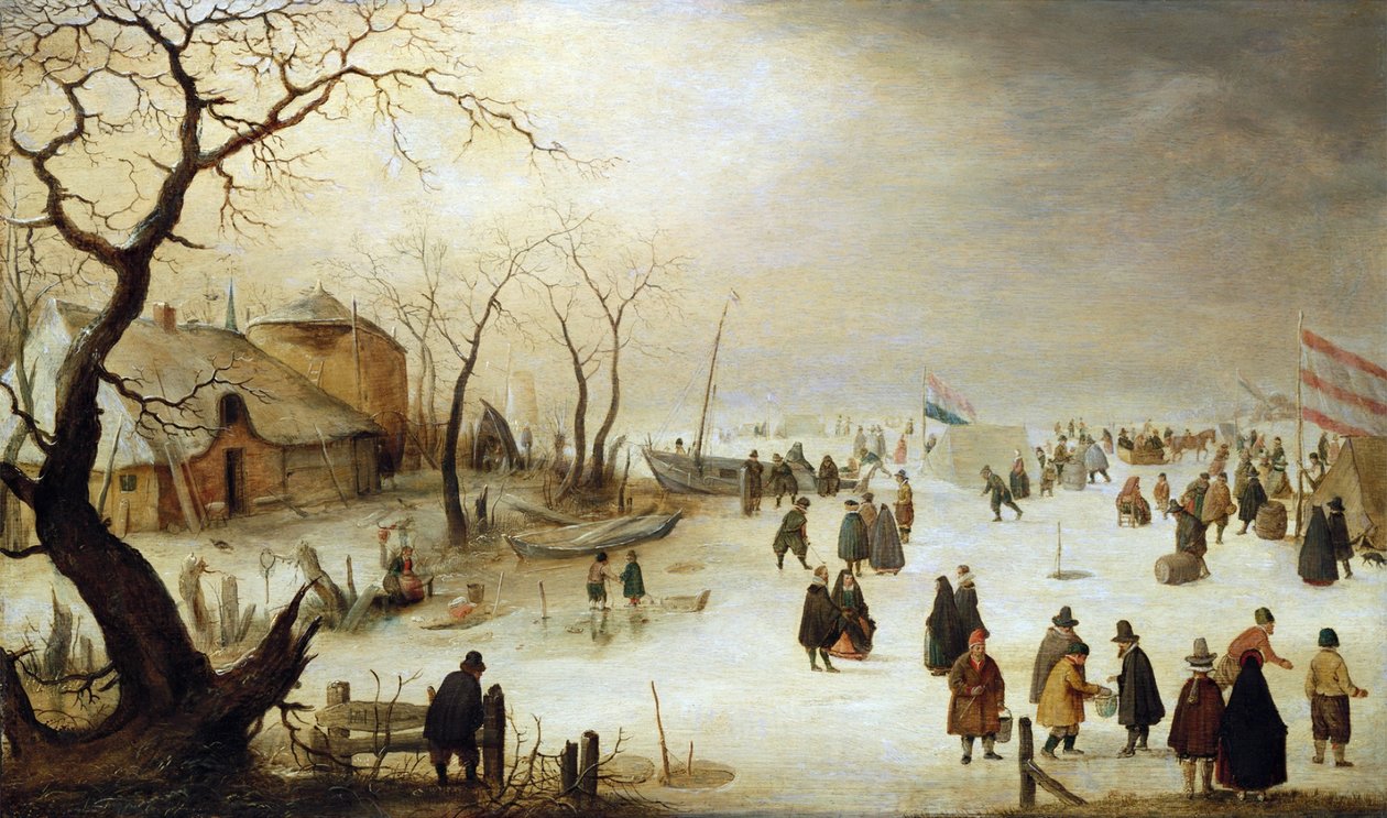 Paysage hivernal avec personnages et tentes sur la glace - Hendrick Avercamp