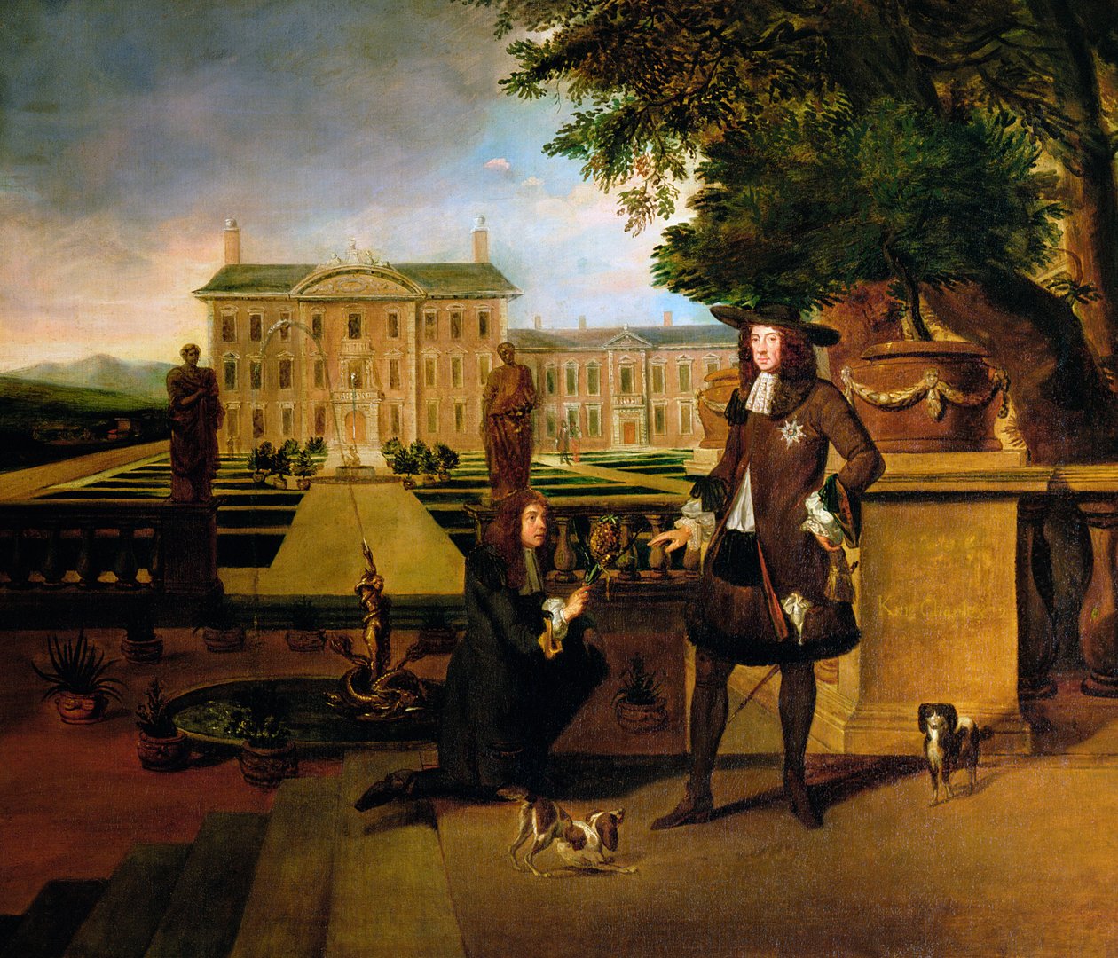 John Rose, le jardinier du roi, présentant un ananas à Charles II, 17ème siècle - Hendrick Danckerts