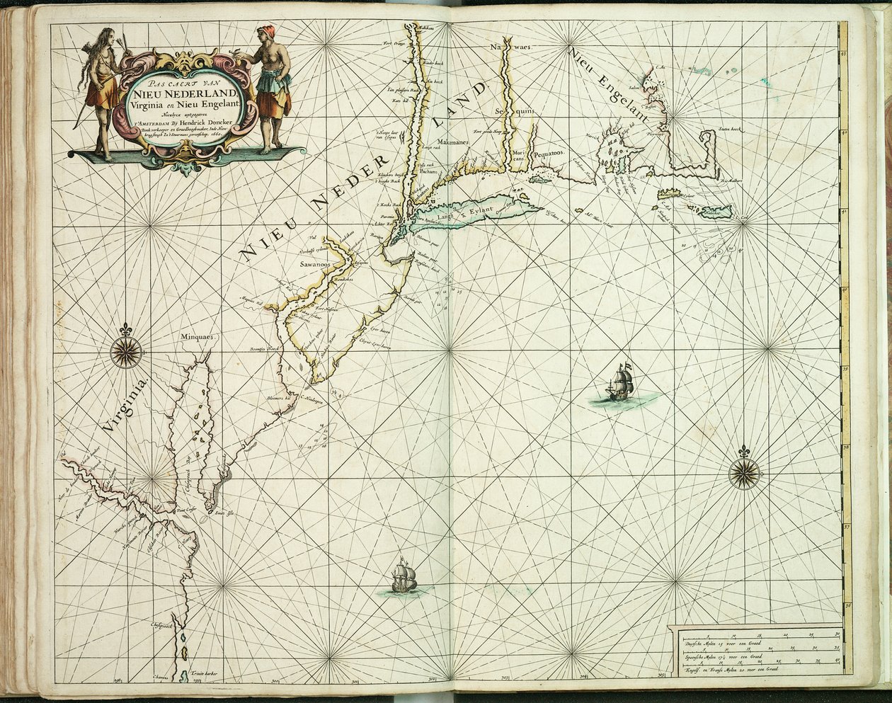 Carte de la Nouvelle-Hollande, Virginie et Nouvelle-Angleterre - Hendrick Doncker