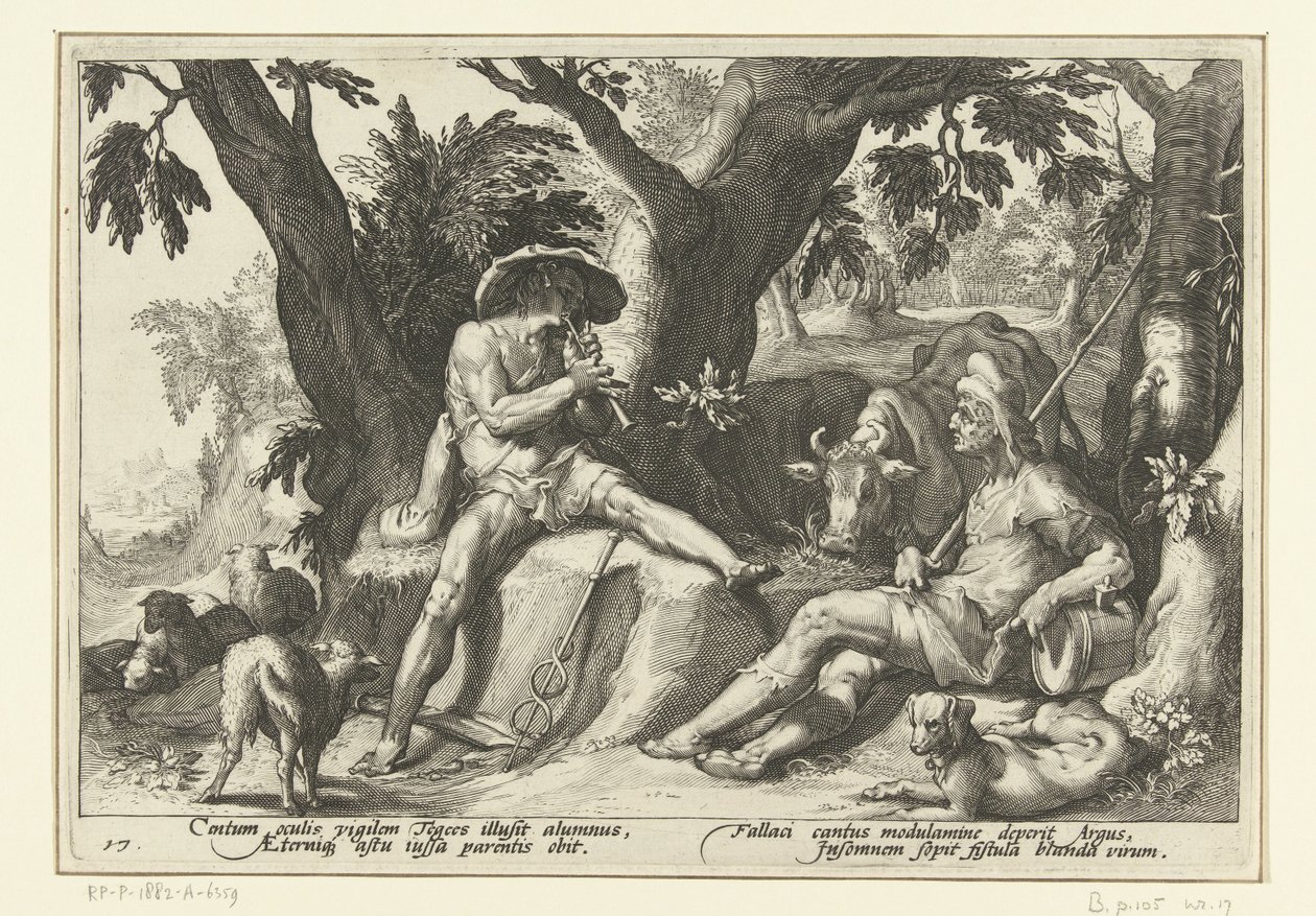 Mercure joue de la flûte pour Argus - Hendrick Goltzius (workshop of)