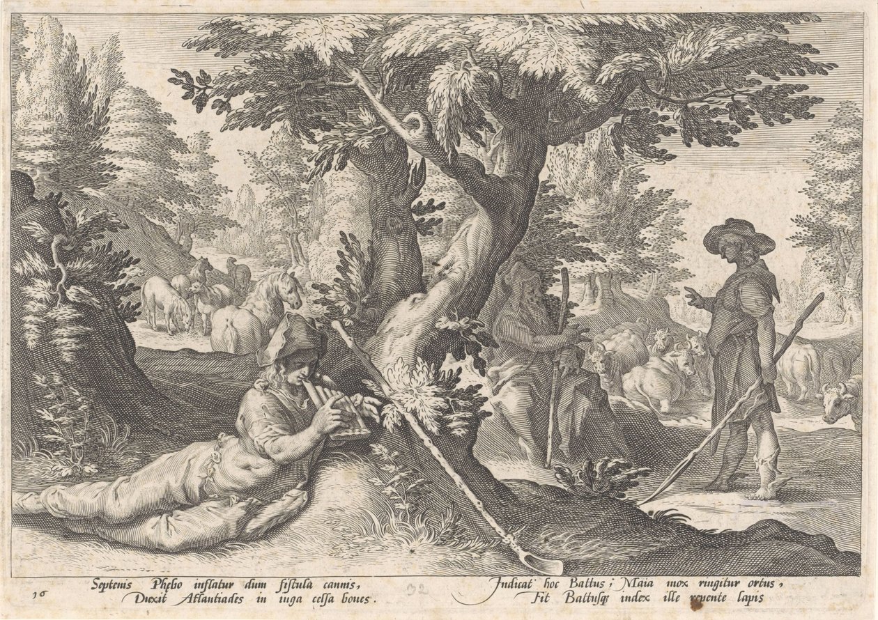 Mercure transforme Battus en pierre - Hendrick Goltzius (workshop of)