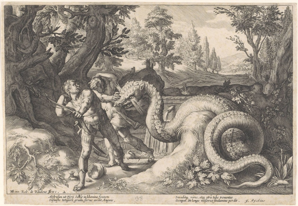 Compagnons de Cadmus dévorés par un dragon - Hendrick Goltzius (workshop of)