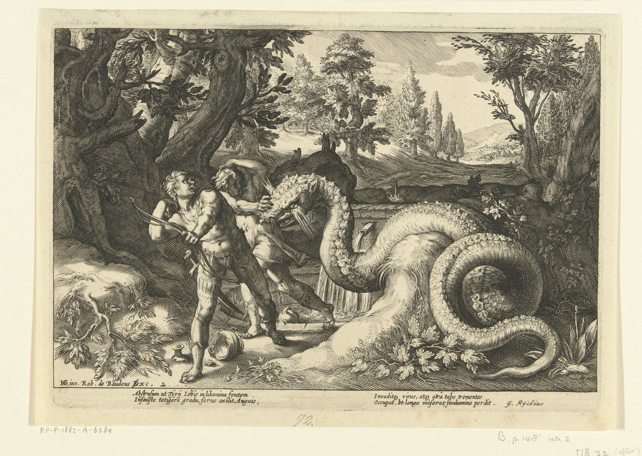 Compagnons de Cadmus dévorés par un dragon - Hendrick Goltzius (workshop of)