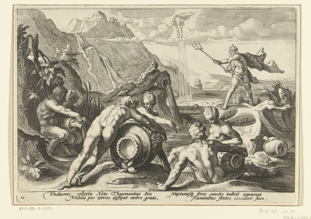 Neptune et les dieux des rivières provoquent un déluge - Hendrick Goltzius (workshop of)