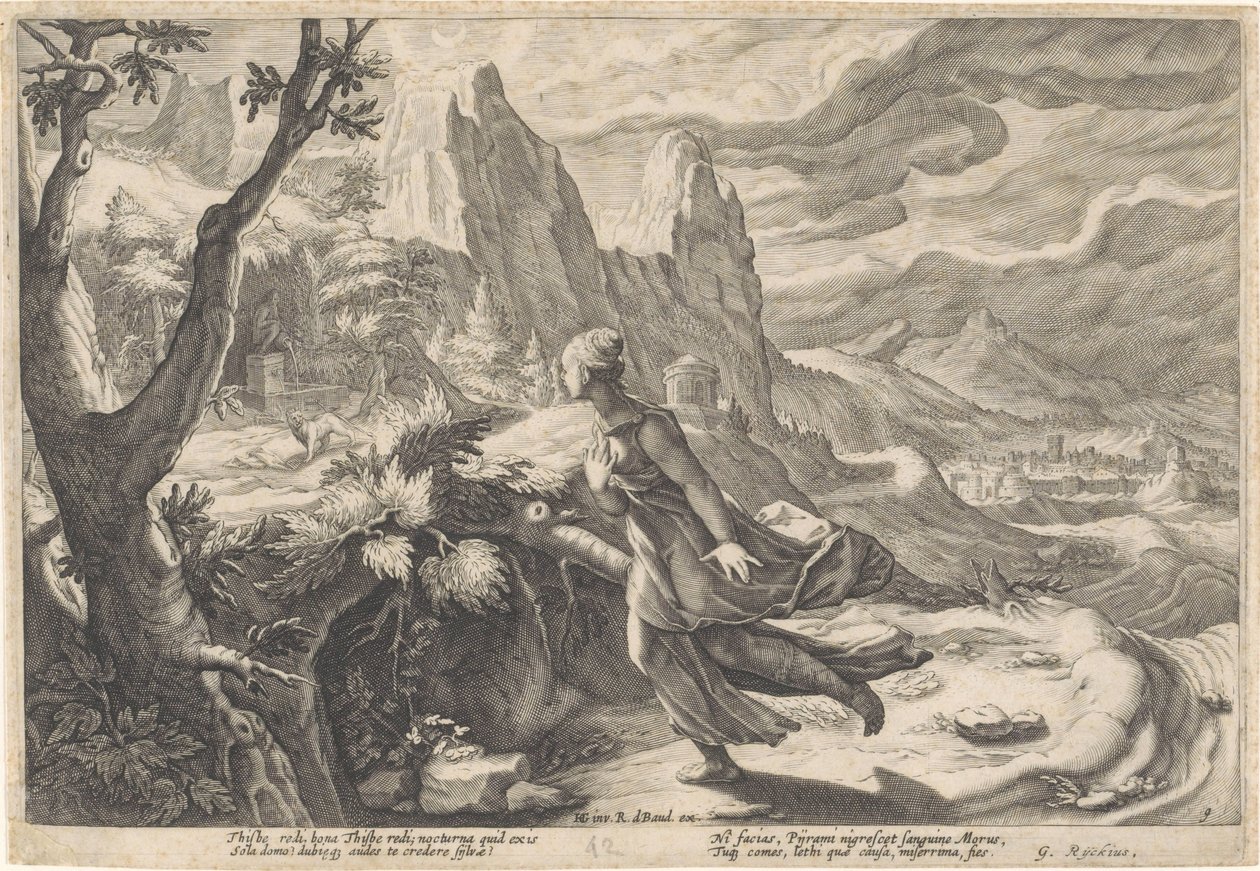 Thisbé fuit devant la lionne - Hendrick Goltzius (workshop of)