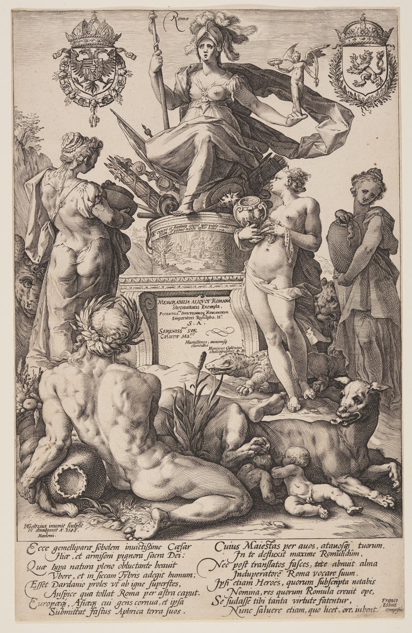 Allégorie de Rome, plaque de titre des Héros romains - Hendrick Goltzius