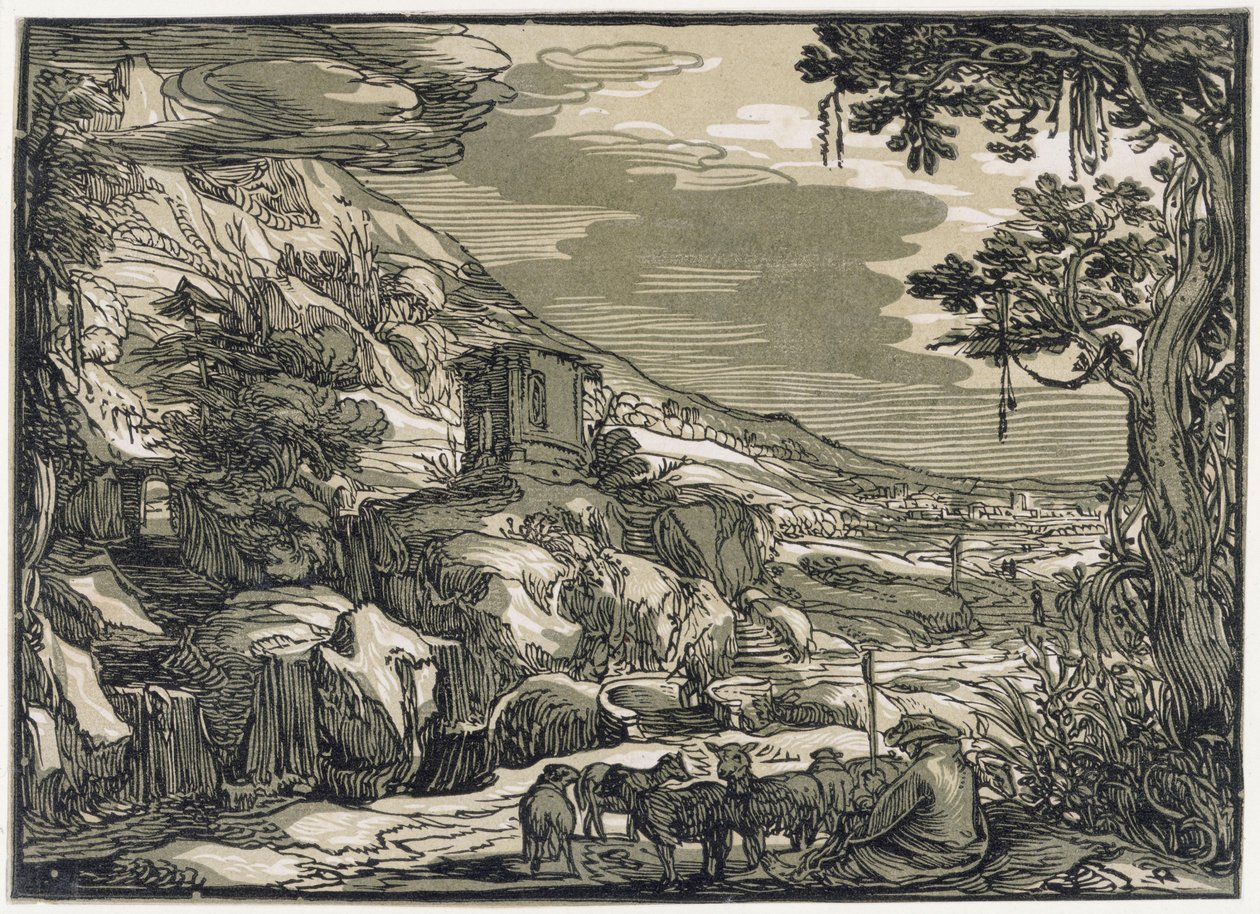 Paysage arcadien avec un berger - Hendrick Goltzius