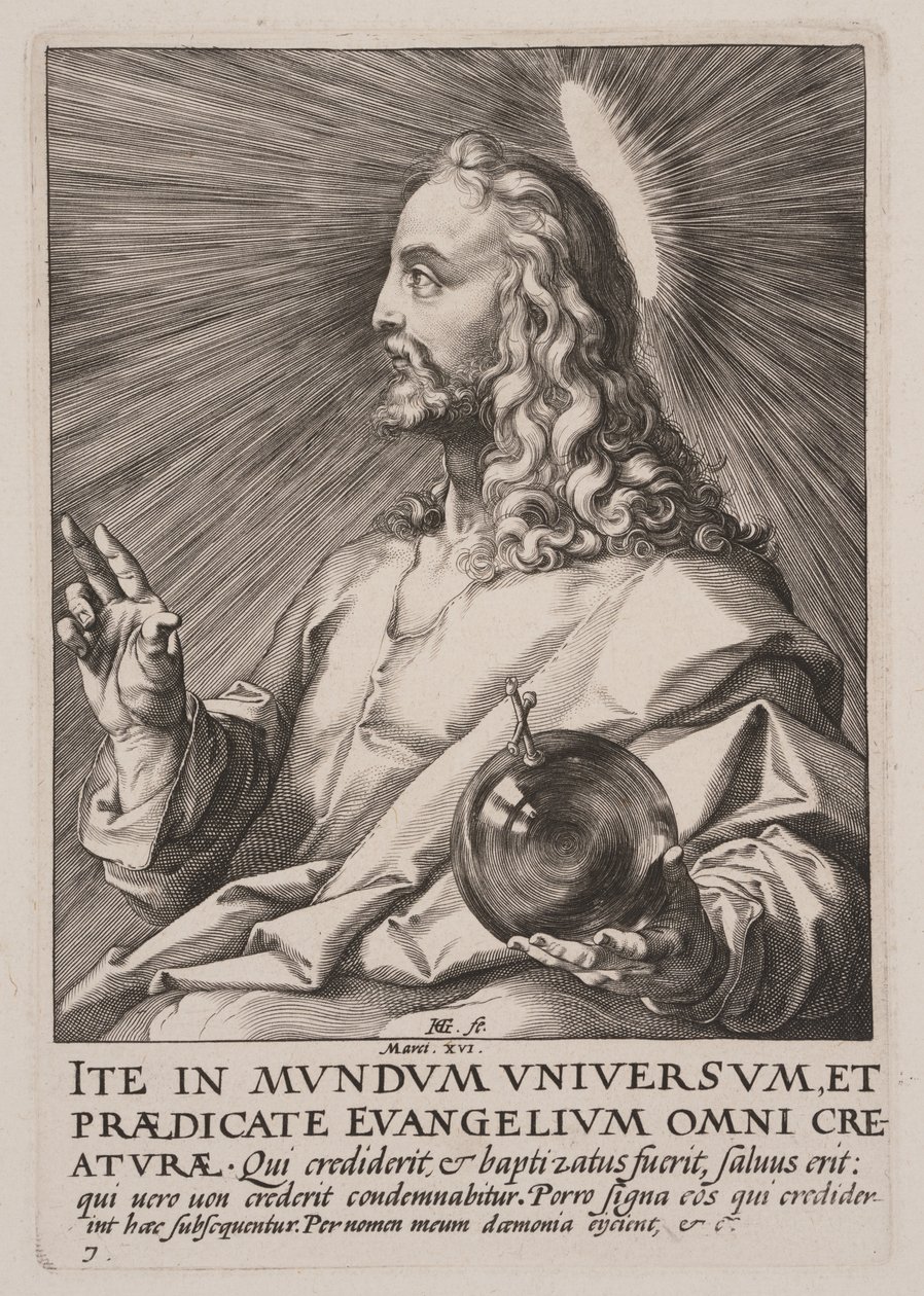 Christ (en tant que Salvator Mundi), du Christ, des Apôtres et de St Paul avec le Credo - Hendrick Goltzius