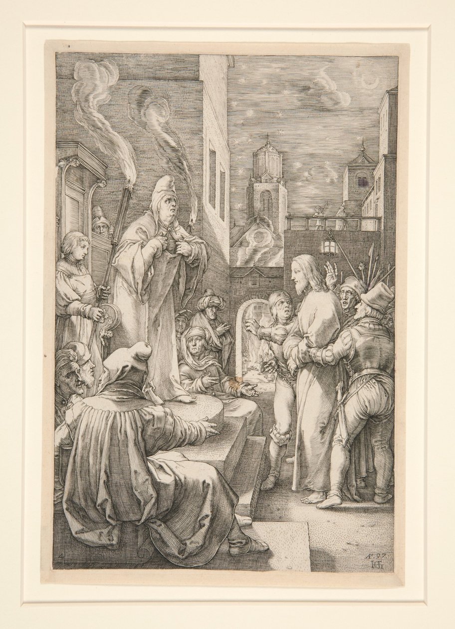 Le Christ devant Caïphe, planche 4 de la série La Passion du Christ - Hendrick Goltzius