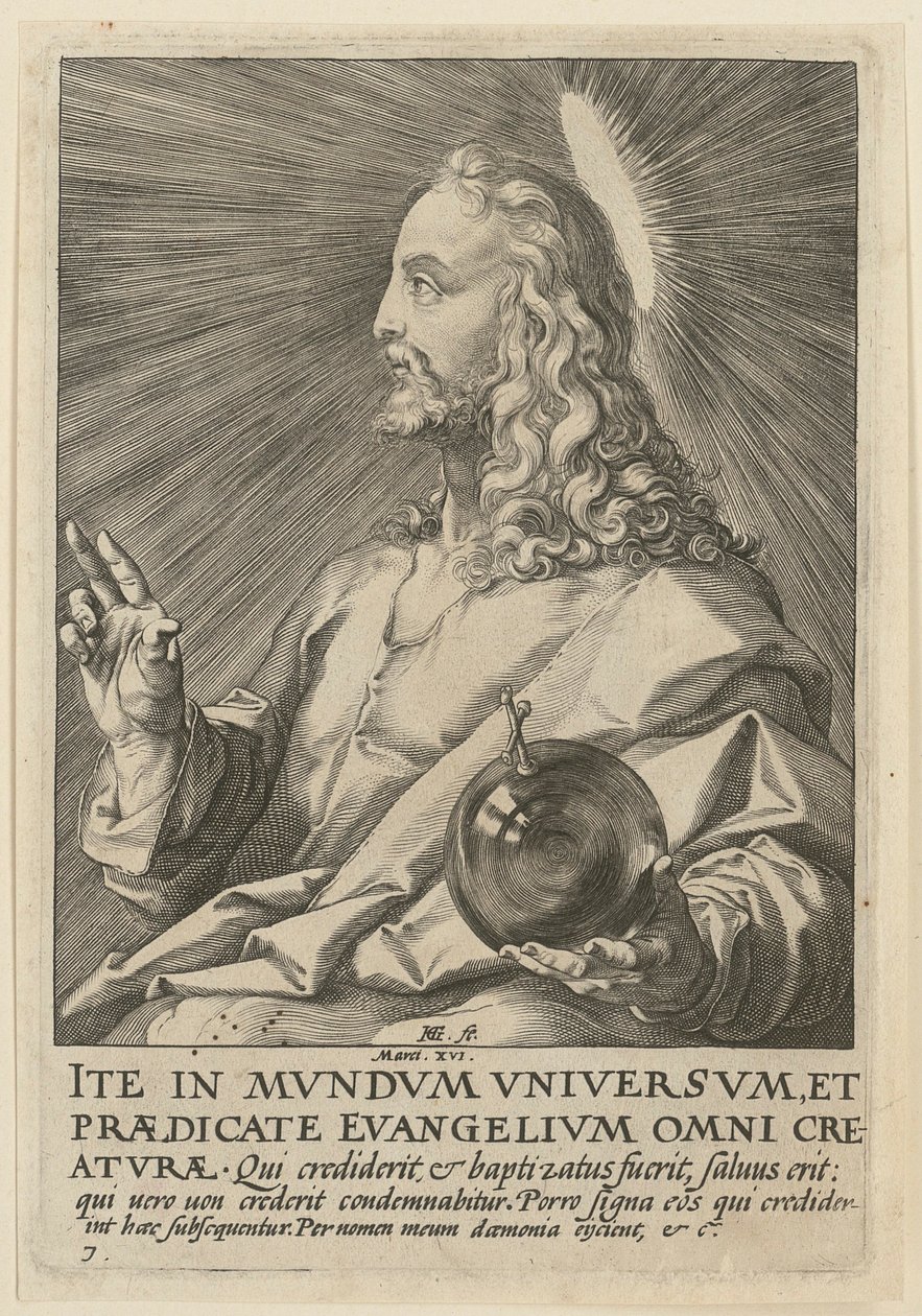 Le Christ en Salvator Mundi, planche 7 de la série « Le Christ, les douze apôtres et Paul » - Hendrick Goltzius