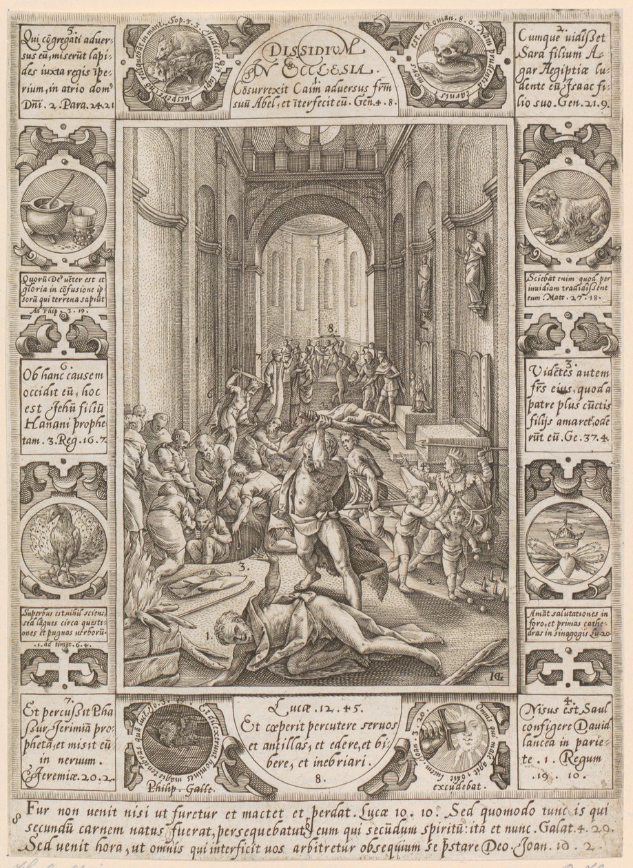 Dissidium in Ecclesia, feuille 8 de la série « Allégories de la foi chrétienne » - Hendrick Goltzius