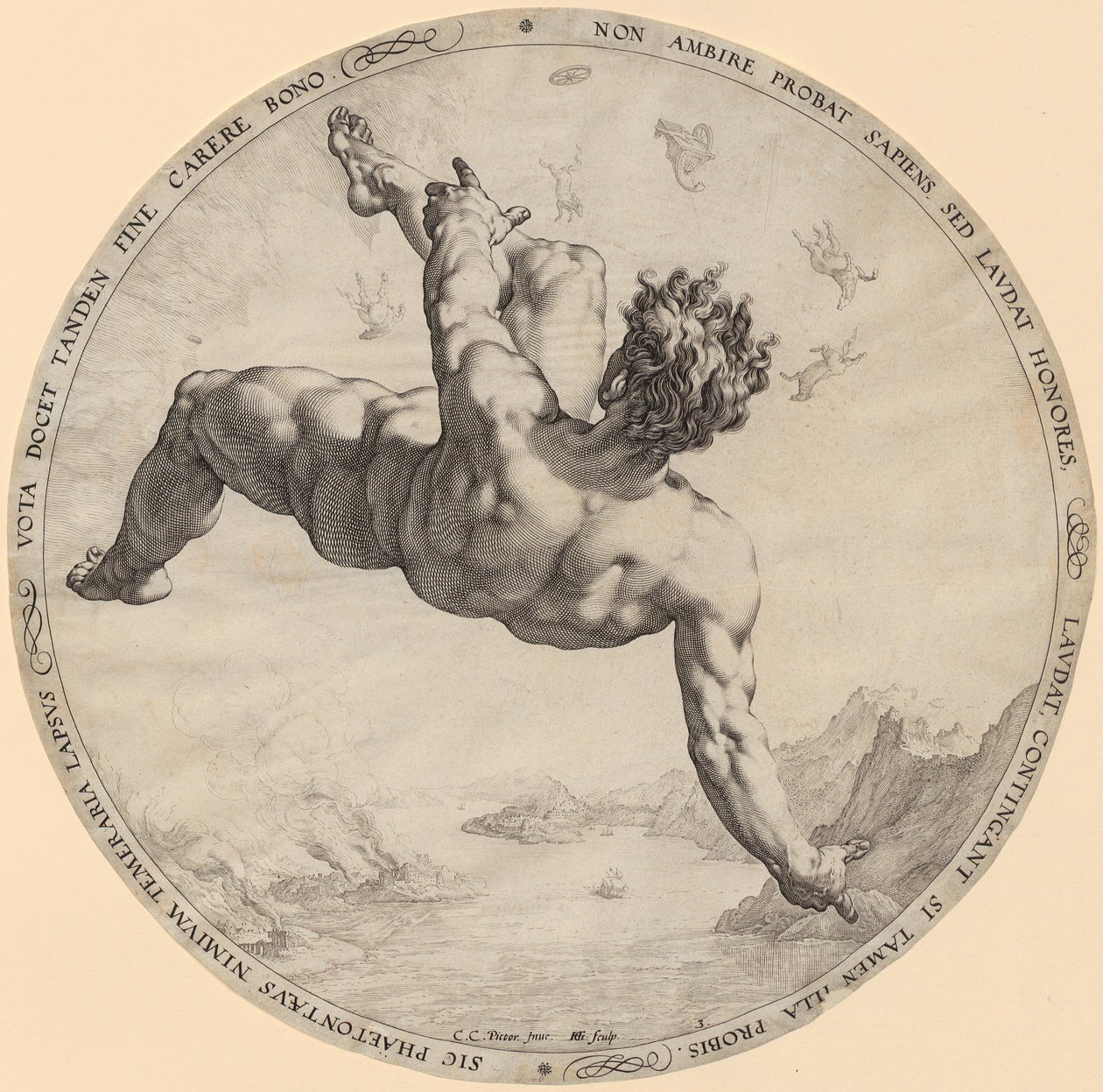 La chute de Phaéton, planche 3 de la série « Les quatre conquérants du ciel » - Hendrick Goltzius