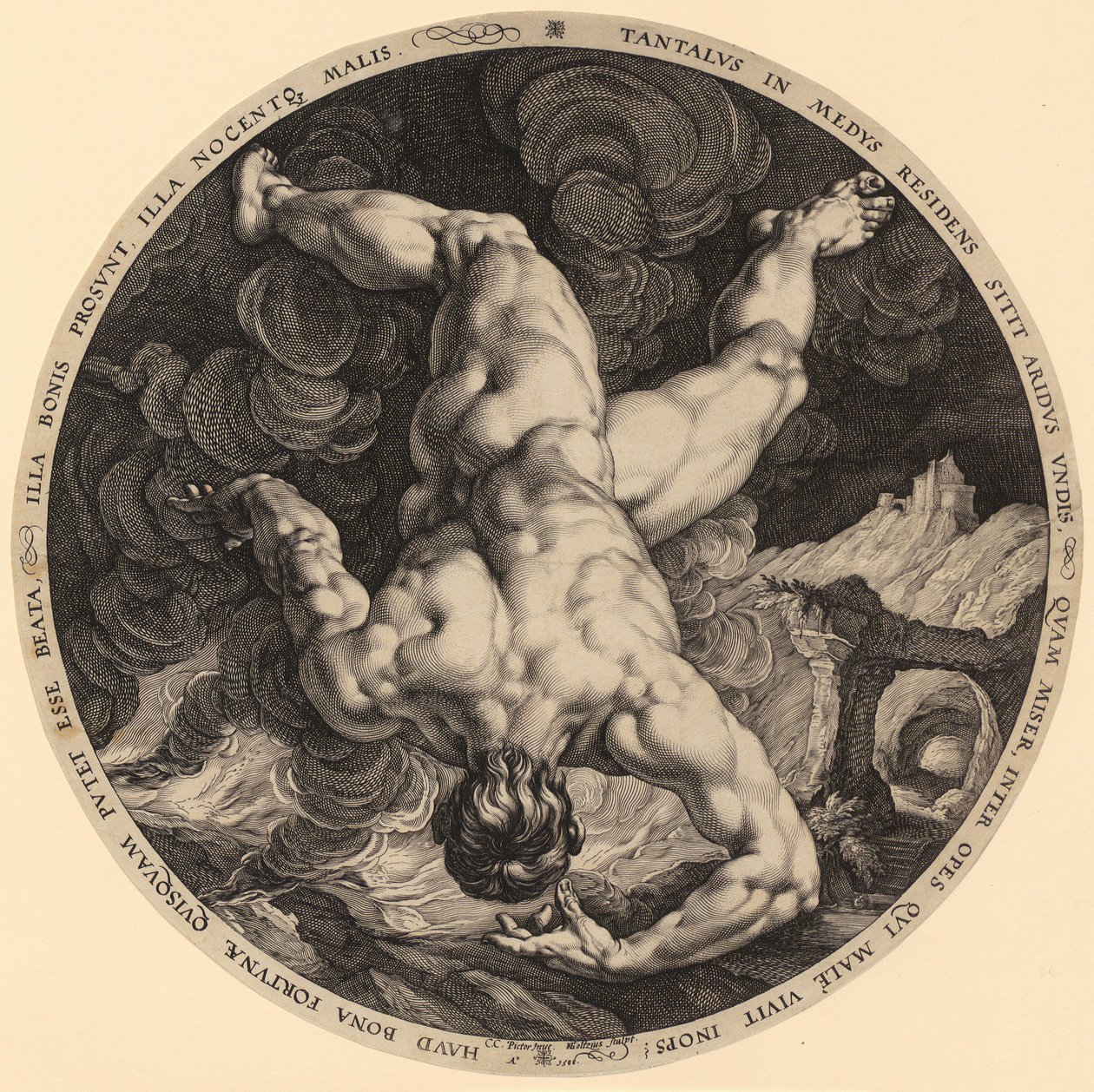 Chute de Tantale, planche 1 de la série « Les quatre assaillants du ciel » - Hendrick Goltzius
