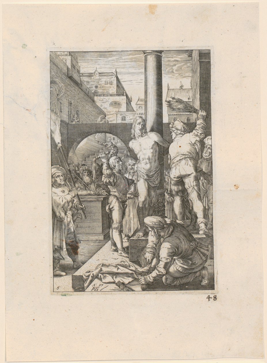 La flagellation du Christ, feuille n° 6 de la série « La Passion » - Hendrick Goltzius