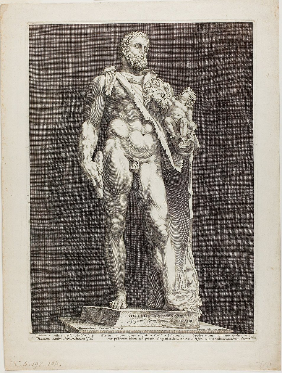 Hercule et Téléphos, planche deux de Trois sculptures antiques célèbres - Hendrick Goltzius
