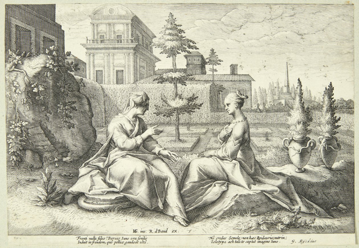 Juno déguisée en Beroë avertit Sémélé - Hendrick Goltzius