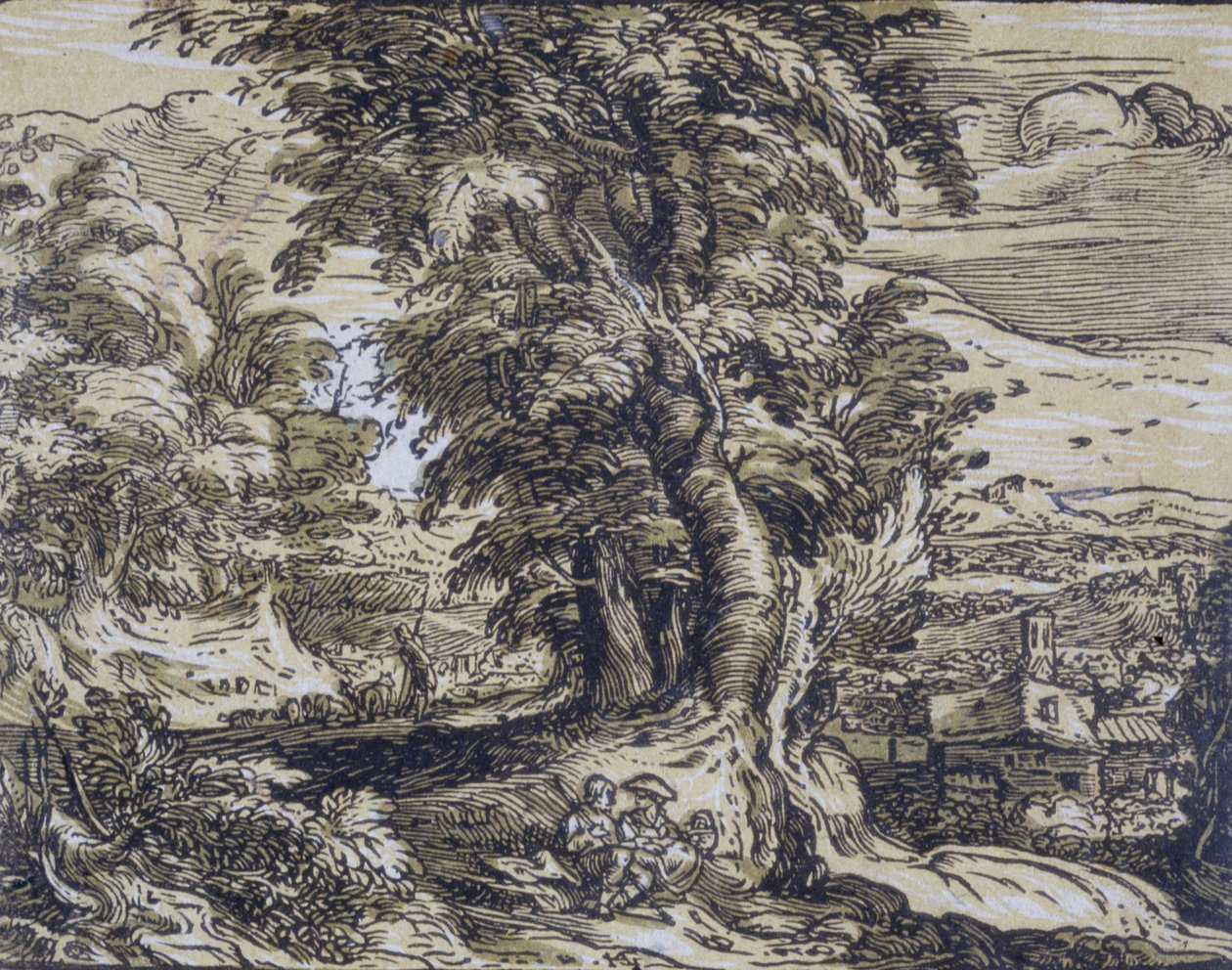 Paysage avec des arbres et un couple de bergers - Hendrick Goltzius