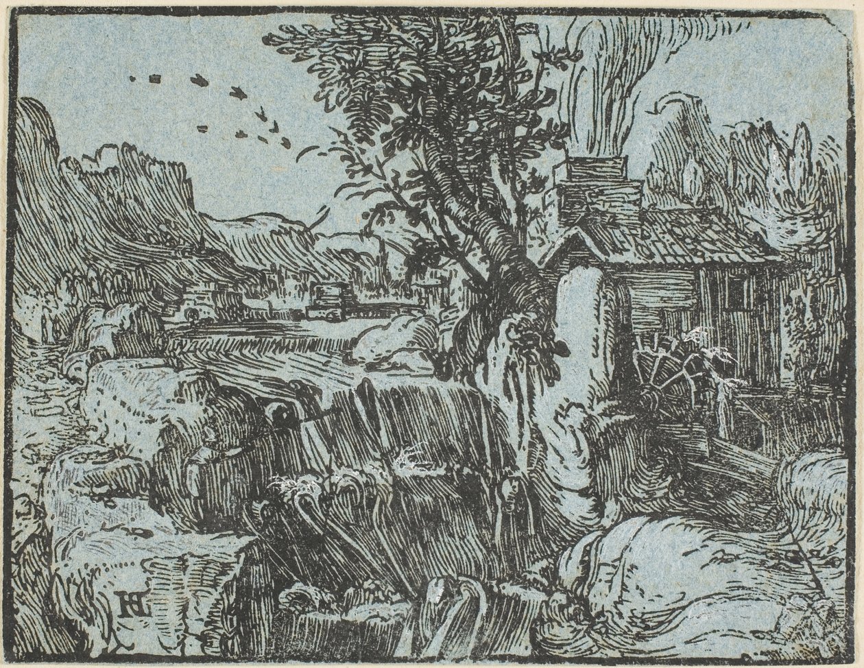 Paysage avec une cascade, de Quatre petits paysages - Hendrick Goltzius