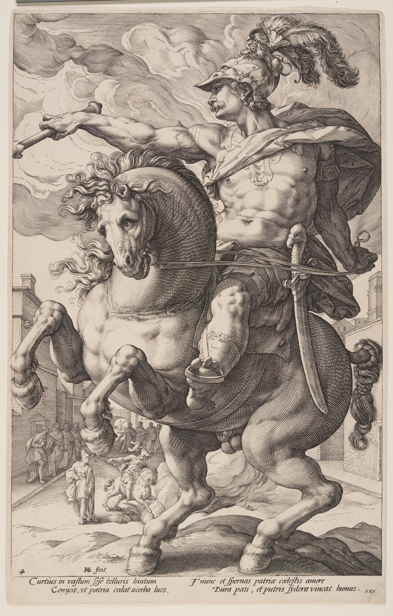 Marcus Curtius à cheval, extrait de Les héros romains - Hendrick Goltzius