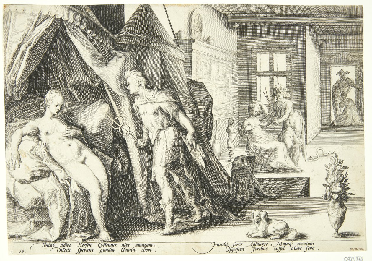 Mercure entre dans la chambre de Hersé après avoir transformé Aglaure en pierre - Hendrick Goltzius