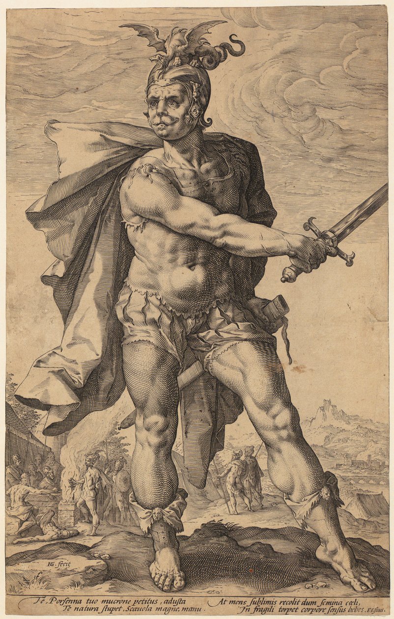 Mucius Scaevola, planche 3 de la série « Héros romains » - Hendrick Goltzius