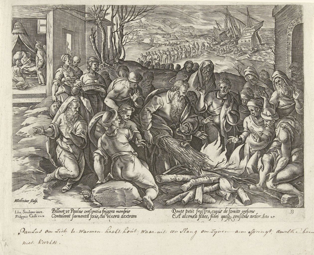 Paul est mordu par une vipère à Malte - Hendrick Goltzius